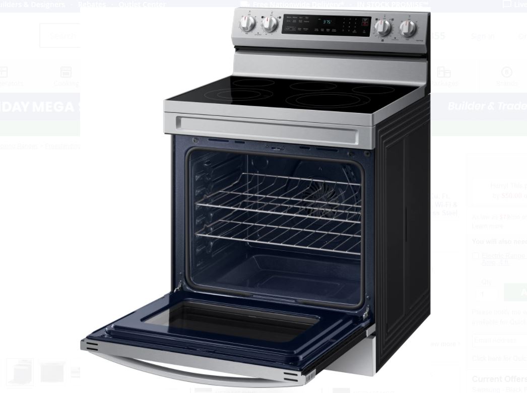 Samsung NE63A6511SS-AA 6.3 Cu. Ft. Smart Freestanding Electric Range